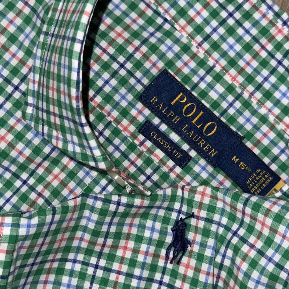 Polo Ralph Lauren Performance Long Sleeve Button Up Men's M Green White Plaid